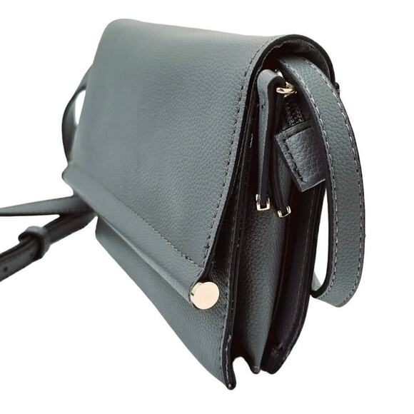 Alfani Crossbody Gray Gold Small Purse Adjustable Strap Fold Over Flap Handbag - Picture 1 of 8